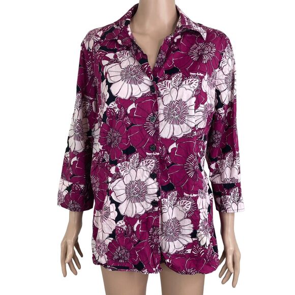 East Fifth Shirt Womens 1X Pink Purple Floral Button Down Blouse Lightweight - Picture 1 of 8
